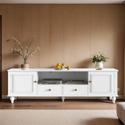 70.9'' Modern TV Stand for TVs up to 80 Inches, Entertainment Center with Open Compartment, TV Storage Cabinet with 2 Drawers - Leovsnove
