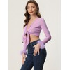 Allegra K Women's Tie Front Long Sleeve Faux Feather Cuff Short Cardigan - 3 of 4