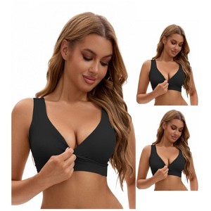 INSPIRE CHIC Nursing Bra for Women's Crossover Push Up Wirefree Sleep Breastfeeding Maternity Bralette 3 Packs - 1 of 4