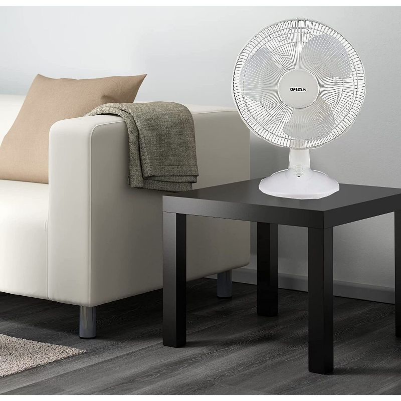 Optimus F-1230 12-Inch Oscillating 3-Speed Table Fan, White, 4 of 7
