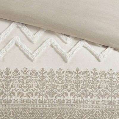 Taupe Cotton King/California King Duvet Cover Set with Textured Accent