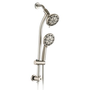 ALEXOUN Drill-Free Stainless Steel Slide Bar Combo Rain Showerhead 7-Setting Hand, Dual Shower Head Spa System - 1 of 4
