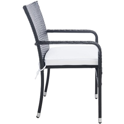 Laina Black Wicker 4-Person Outdoor Dining Set with White Cushions