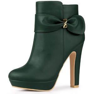 Allegra K Women's Chunky High Heels Platform Bow Decor Ankle Boots - 1 of 4