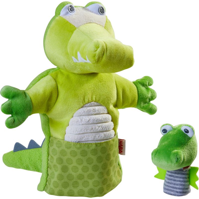 HABA Crocodile With Baby Hatchling - Hand Puppet and Finger Puppet 2 Pc Set, 1 of 6