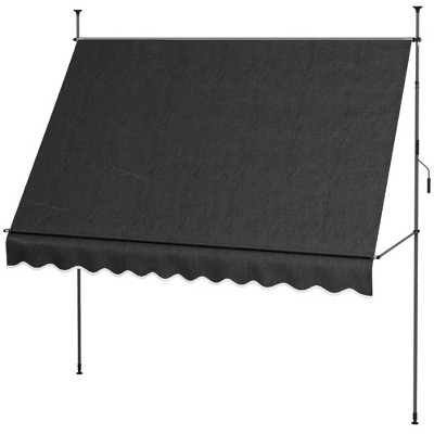 VisioGear 118" Retractable Awning, Non-Screw Outdoor Sun Shade Shelter with Support Pole Stand for Backyard, Black, 118.1"*47.2"*118.1"
