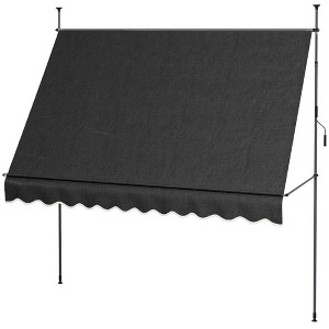 VisioGear 118" Retractable Awning, Non-Screw Outdoor Sun Shade Shelter with Support Pole Stand for Backyard, Black, 118.1"*47.2"*118.1" - 1 of 4
