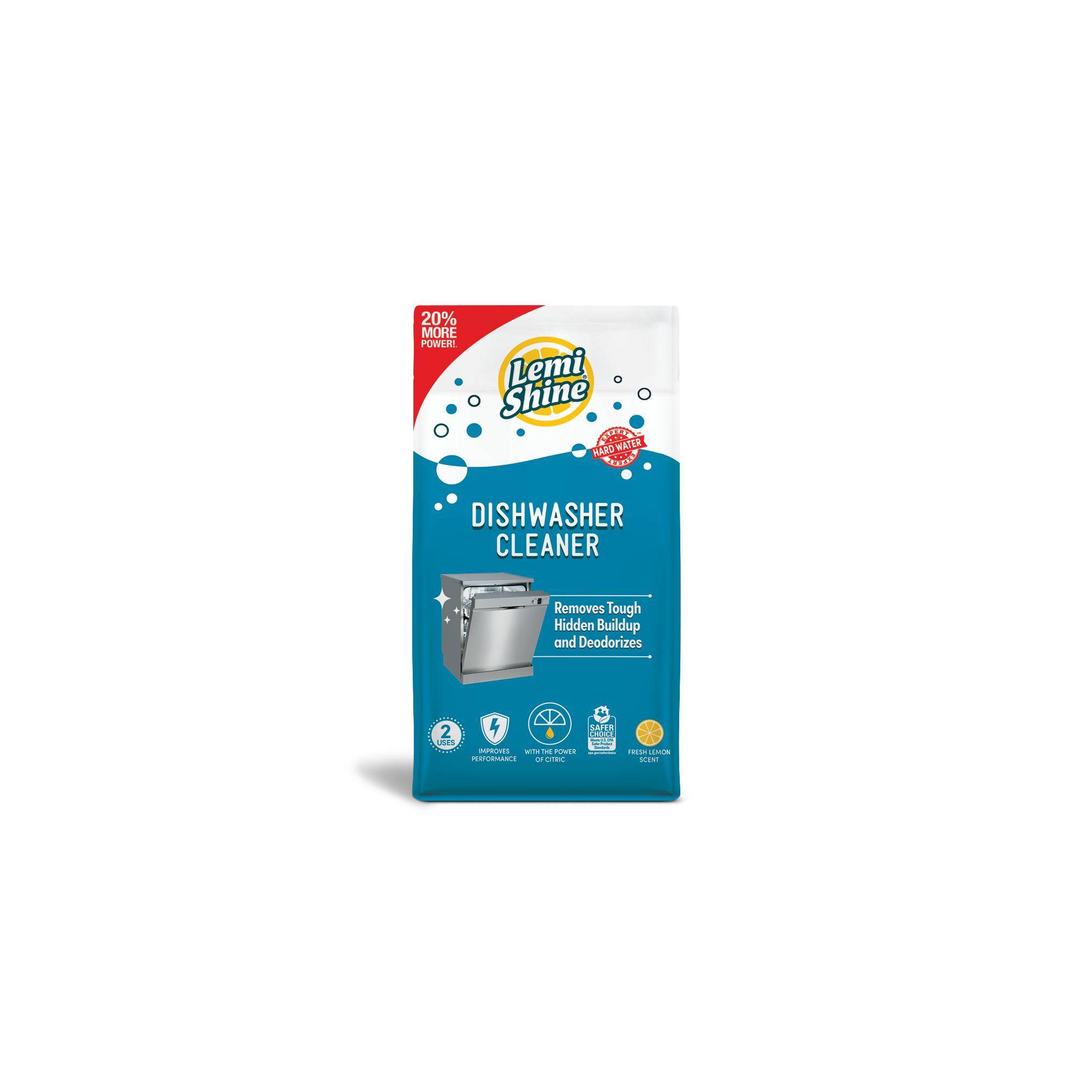 Lemi Shine Lemon Scent Powder Dishwasher Cleaner - 2ct: Non-Toxic, Phosphate-Free, Stainless Steel, Pouch