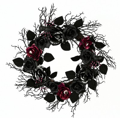 Photo 1 of 22" Halloween Black Rose Wreath