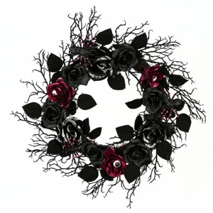 22" Halloween Black Rose Wreath - National Tree Company - 1 of 4