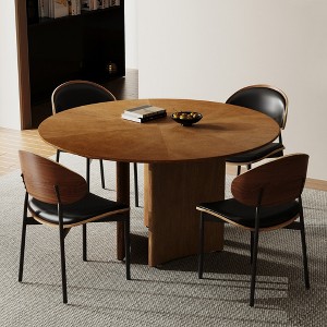 Luck Live Modern 59" Round Dining Table, Wood Veneer Starburst Top, Contemporary Pedestal Base Dining Room Table - 1 of 4
