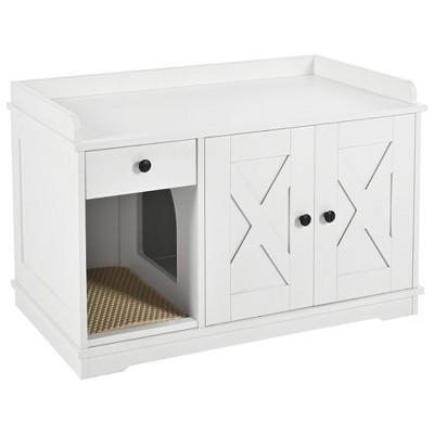 FURNIinspire Pet Crates and Houses, Cat Crate Furniture with Sliding Doors and Storage Drawers, Decorative Pet Crate for Indoor, White,