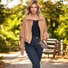 Amaryllis Women's Zip-Up Fleece Jacket with High Collar Cozy Long Sleeves Elastic Hem Oversized Fit Warm Outerwear - 3 of 4