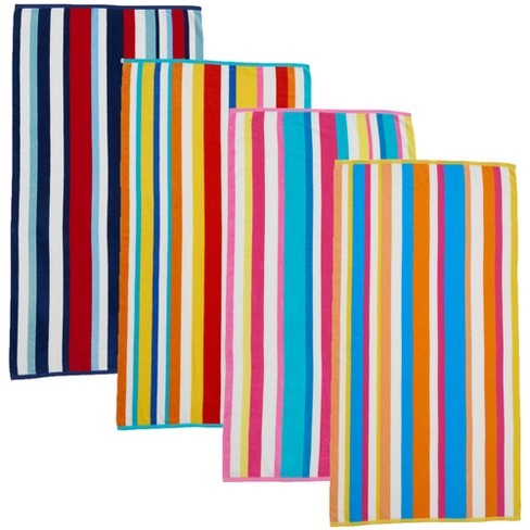 White Classic 100% Cotton Cabana Striped Oversized Beach Towels Set of 4 - 30x60 Rainbow - Multicolor