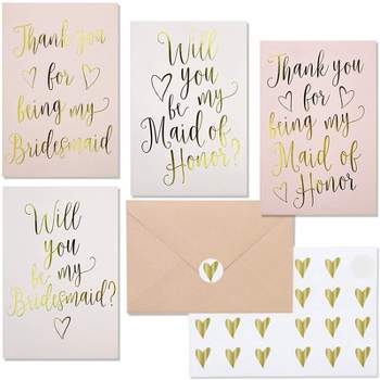 24 Pcs Bridesmaid Invitations & Thank You Cards, Envelopes & Stickers, Gold Foil