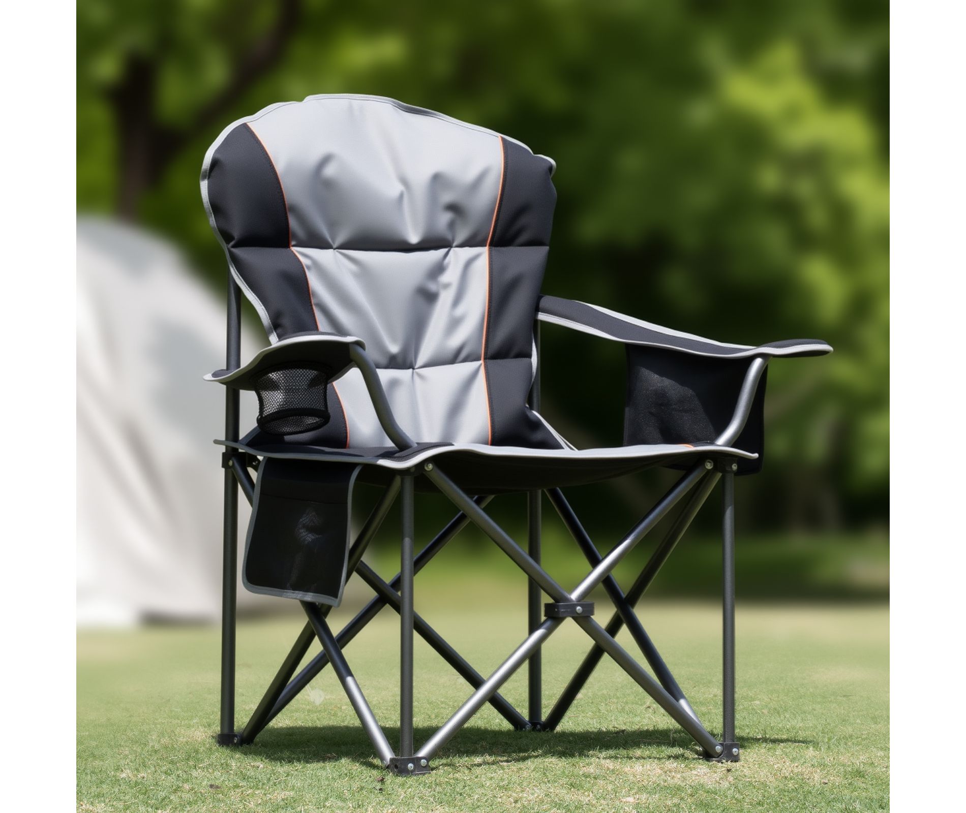 ELJGET Oversized Camping Folding Chair, Heavy Duty Padded Chair with Cup Holder Storage and Cooler Bag, 5000 LBS Steel Frame, Portable for Outdoor