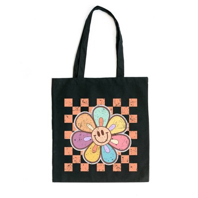 City Creek Prints Checkered Daisy Canvas Tote Bag - 15x16 - Black