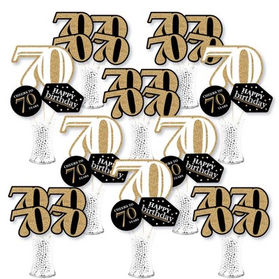 Big Dot of Happiness Adult 70th Birthday - Gold - Birthday Party Centerpiece Sticks - Showstopper Table Toppers - 35 Pieces