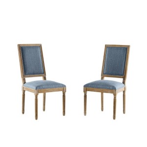 TiramisuBest [Set of 2] French Country Dining Chairs with Cane Back & Upholstered Seats, Fluted Legs, Rustic Blue Gray Finish - 1 of 4