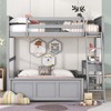 NicBex Full over Full Bunk Bed with Desk Wooden Bed Frame with Wheels, Inclined Ladder and Guardrail for Bedroom, No Box Spring Required - 2 of 4