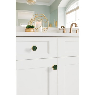 Gold and Emerald Green Hexagon Cabinet Knob 1-5/16 inch