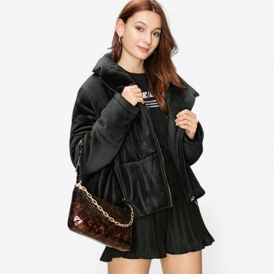 Anna-Kaci Women's Oversized Zip-Up Plush Jacket with Wide Collar and Pockets