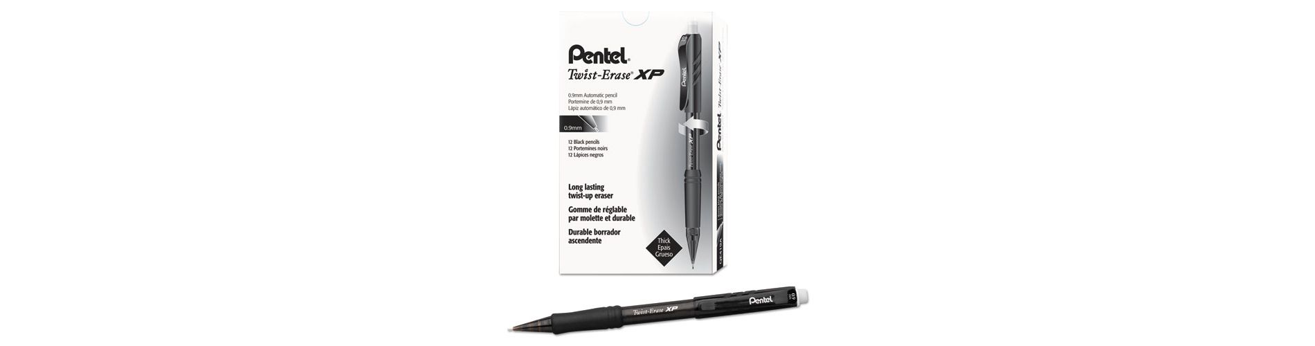 Pentel Twist-Erase EXPRESS Mechanical Pencil, 0.9 mm, HB (#2), Black Lead, Black Barrel, Dozen