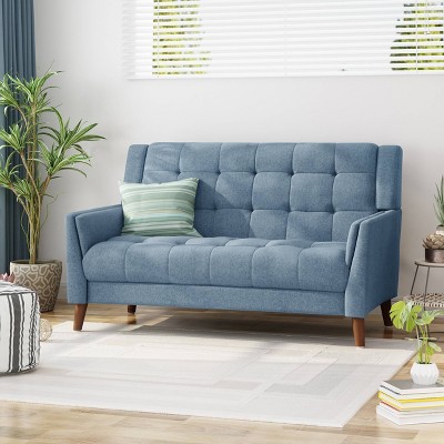 Alisa Blue Tufted Fabric Mid-Century Modern Loveseat
