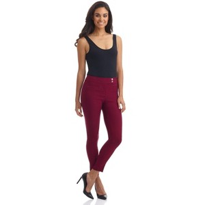 Rekucci Women's Pull-On Slim Ankle Pants with Faux Snaps – Stretch Comfort Waistband & Chic Office Style - Burgundy, 4 - 1 of 4
