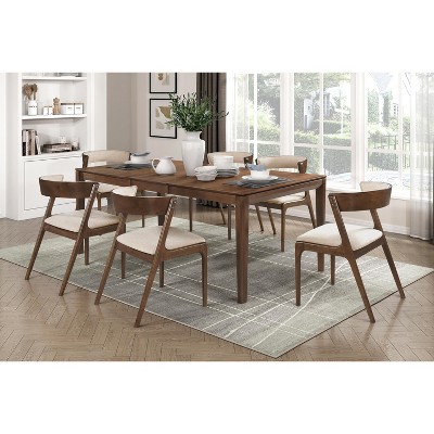 NicBex Dining Table Set for 4 Walnut Finish Extendable Dining Set Table with 4 Upholstered Back Chairs for Kitchen