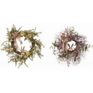 Transpac Sisal Flower Bunny Wreath Set of 2 Multicolored Artificial Easter Wreaths for Spring Home Decor and Gifts - 1 of 1