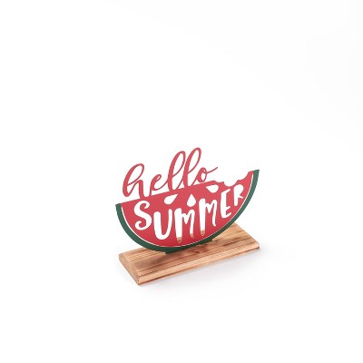 Lakeside Hello Summer Watermelon Slice Tabletop Sign - Indoor Summer Accent