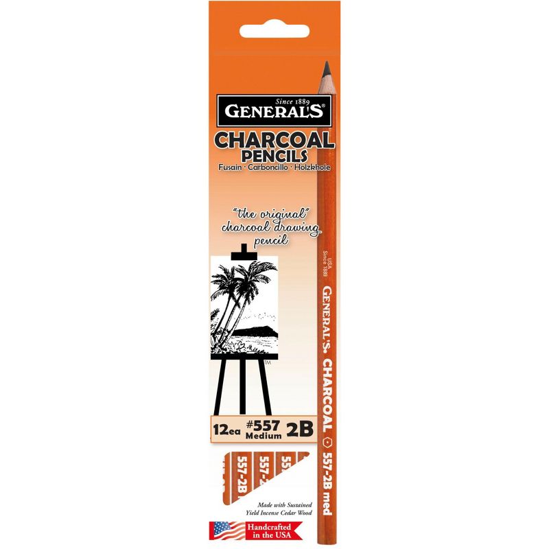 Generals Extra Smooth Top Quality Charcoal Pencils, 2B Tip, Black, Pack of 12, 1 of 4