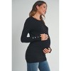 Hello Miz Women's Long Sleeve Crew Neck Button Cuff Maternity Top - 2 of 4