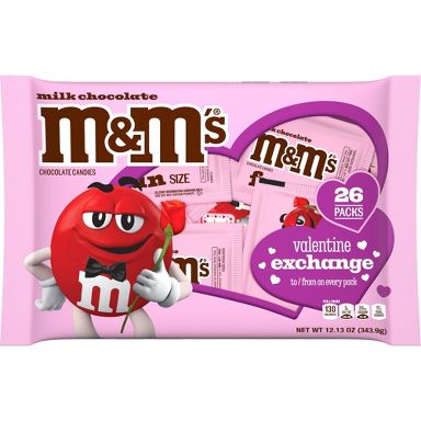 M&M's Milk Chocolate Candy Valentines Day Gift Exchange Bag - 12.13oz/26ct