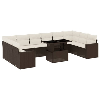 vidaXL 11 Piece Patio Sofa Set with Cushions - Brown and Cream