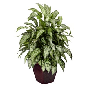 Nearly Natural Silver Queen with Decorative Planter Silk Plant - 1 of 3
