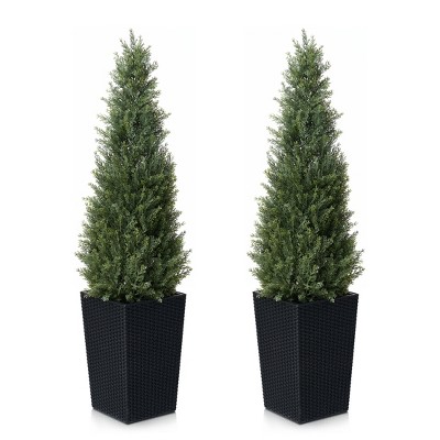 DR.Planzen 2 Sets 4-5FT Artificial Cedar Tree with 16" Plastic Planter (3 Colors) - Faux Indoor/Outdoor Floor Plants Tall House Plant?