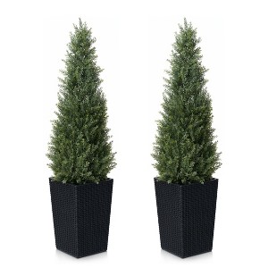 DR.Planzen 2 Sets 4-5FT Artificial Cedar Tree with 16" Plastic Planter (3 Colors) - Faux Indoor/Outdoor Floor Plants Tall House Plant? - 1 of 4