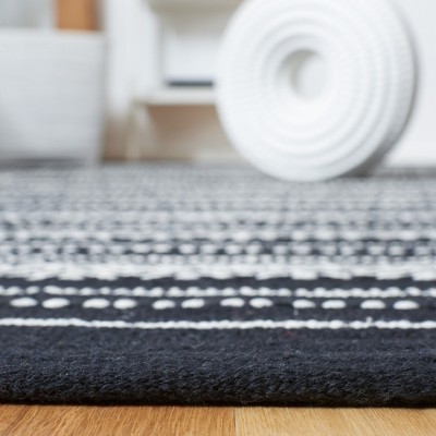 Black and Ivory Flat Woven Wool and Cotton Handmade Rug, 5'x8'