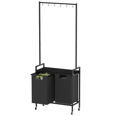 Oumilen 2 Bin Rolling Laundry Sorter with Hanging Drying Rack