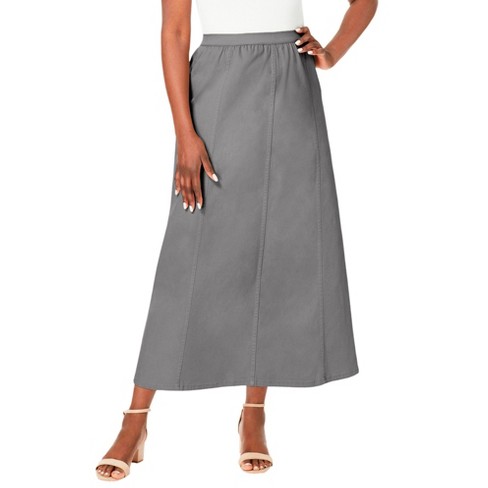 Plus size long discount denim skirts grey