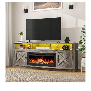 Farmhouse TV Stand with 36" Fireplace, Entertainment Center with LED Lights & Power Outlet For Living Room,Media Console with Barn Door Cabinet - 1 of 4