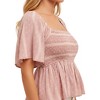 Knit & Lounge Women’s Smocked Flutter Sleeve Peplum Blouse Lightweight Woven Square Neck Short Sleeve Soft Top - 2 of 4
