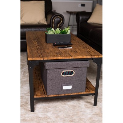 Charcoal Collapsible Linen File Storage Organizer with Lid