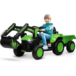12V 3 in 1 Kids Ride on Excavator & Tractor with Detachable Trailer, Kids Electric Vehicles with Remote Control, LED Lights, Music - 1 of 4