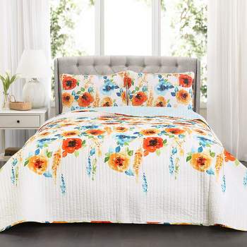 Tangerine & Blue Percy Bloom Quilt Set - Lush Décor