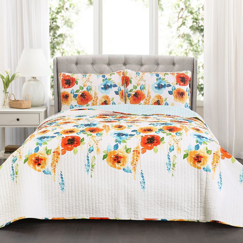 Tangerine & Blue Percy Bloom Quilt Set - Lush Décor, 1 of 9