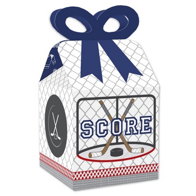 Big Dot of Happiness Shoots & Scores! - Hockey - Square Favor Gift Boxes - Baby Shower or Birthday Party Bow Boxes - Set of 12