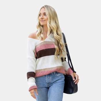 Women's Striped Drop Sleeve Rib Sweater - Cupshe